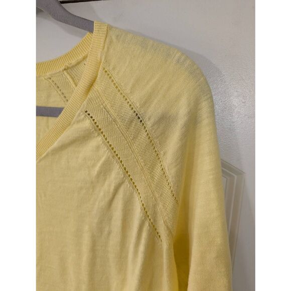 Talbots V-neck‎ Knit Sweater women's large butter yellow cotton beachy vacation - Picture 2 of 6